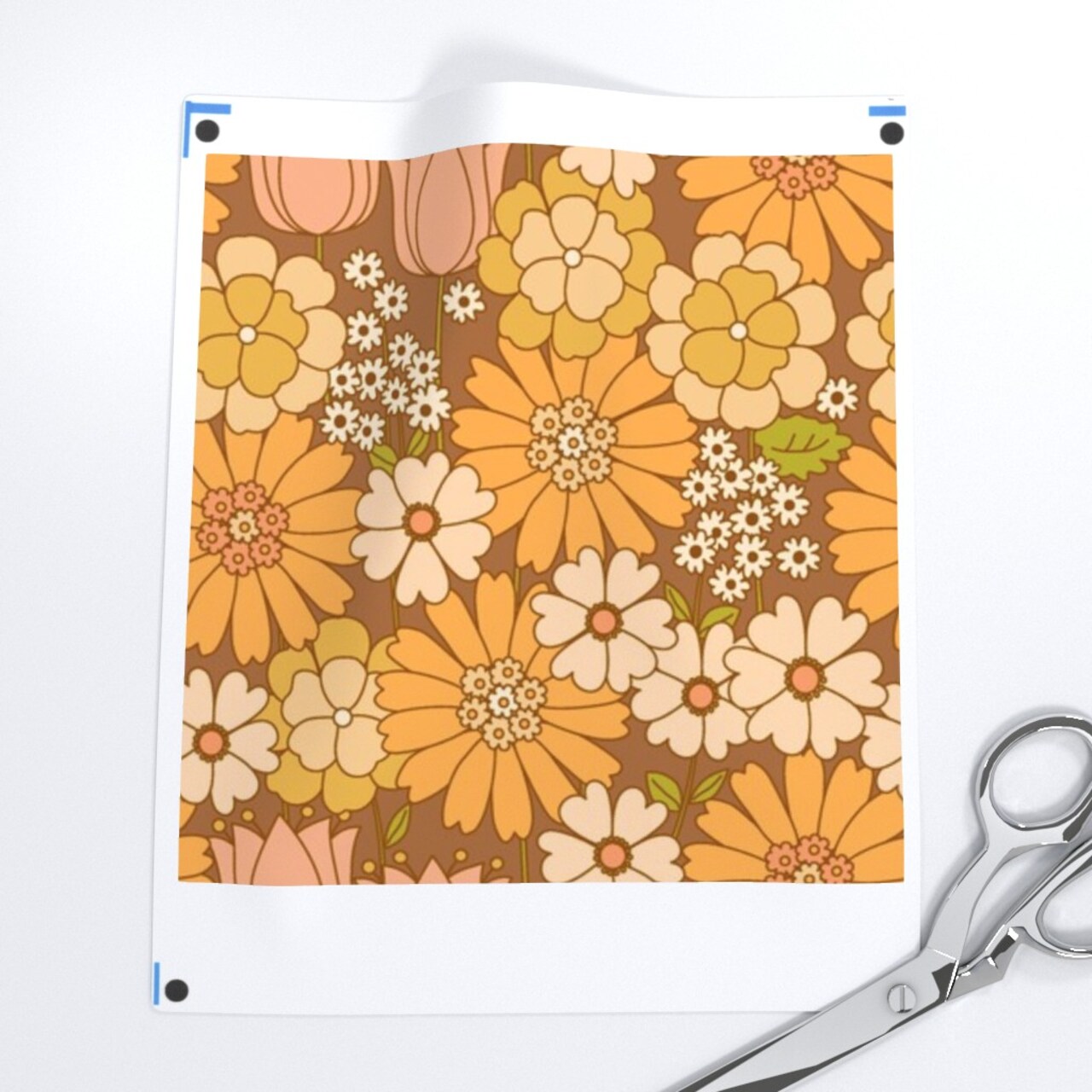 Orange Floral Retro Flower Vintage Nostalgia Mustard Seventies Custom Printed Fabric by Spoonflower Various Fabrics by the Yard or Fat Quarter